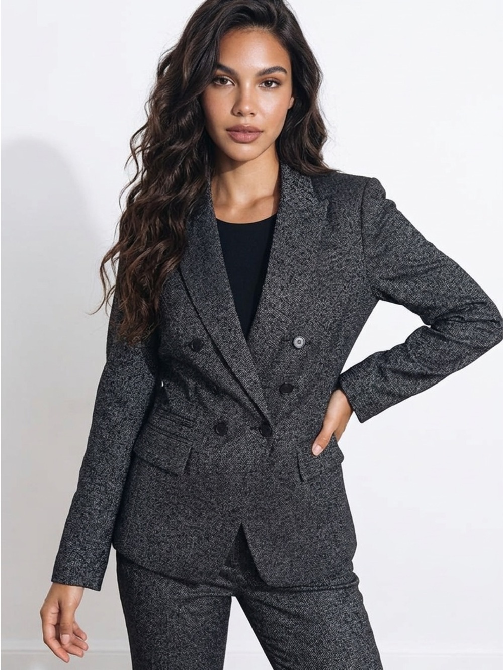 Ann Taylor Double-Breasted Charcoal Wool Blend Blazer Size 6